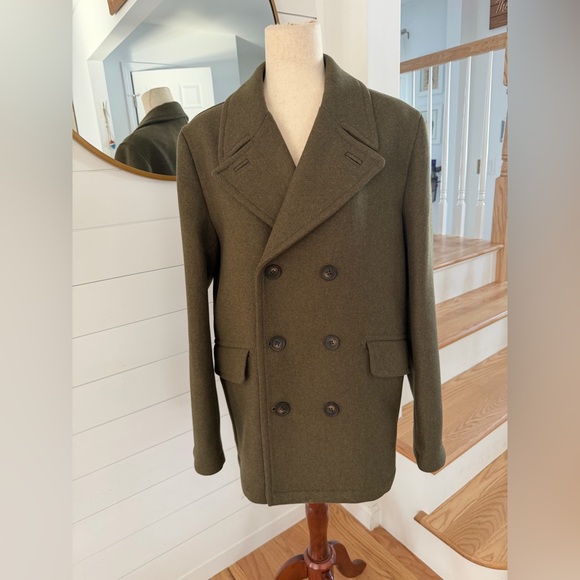 Ted Baker Other - Ted Baker Men's Olive Wool Double-Breasted Military Style Peacoat - Large